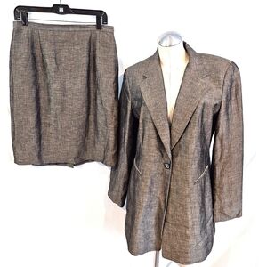 Gianni Size 14P Gray Skirt Suit Linen Blend